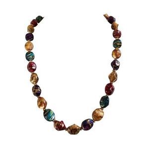 Vintage Multi-Color Beaded Necklace – Faceted Swirled Statement Jewelry